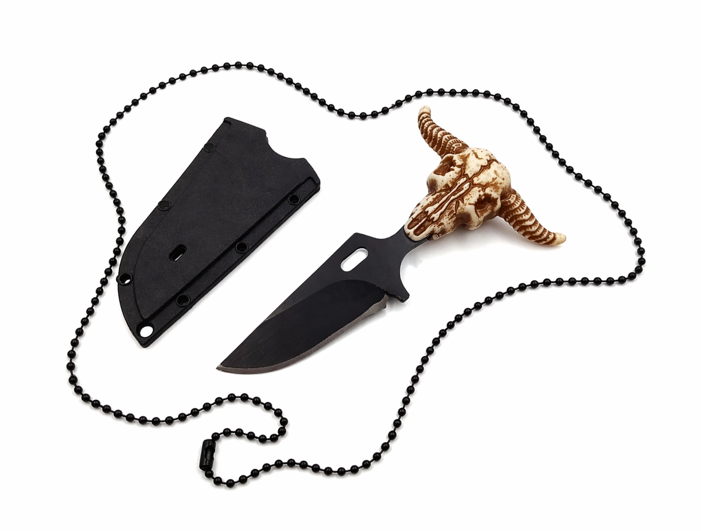 🎁 Couteau pour cou avec étui et pendentif tête de taureau (100% offert)