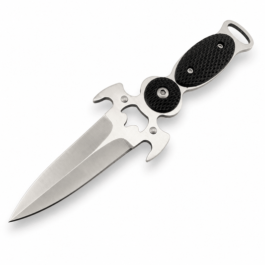 Компактен нож Black AirSoft DAGGER с калъф и верижка