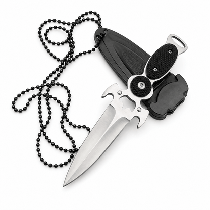 Компактен нож Black AirSoft DAGGER с калъф и верижка