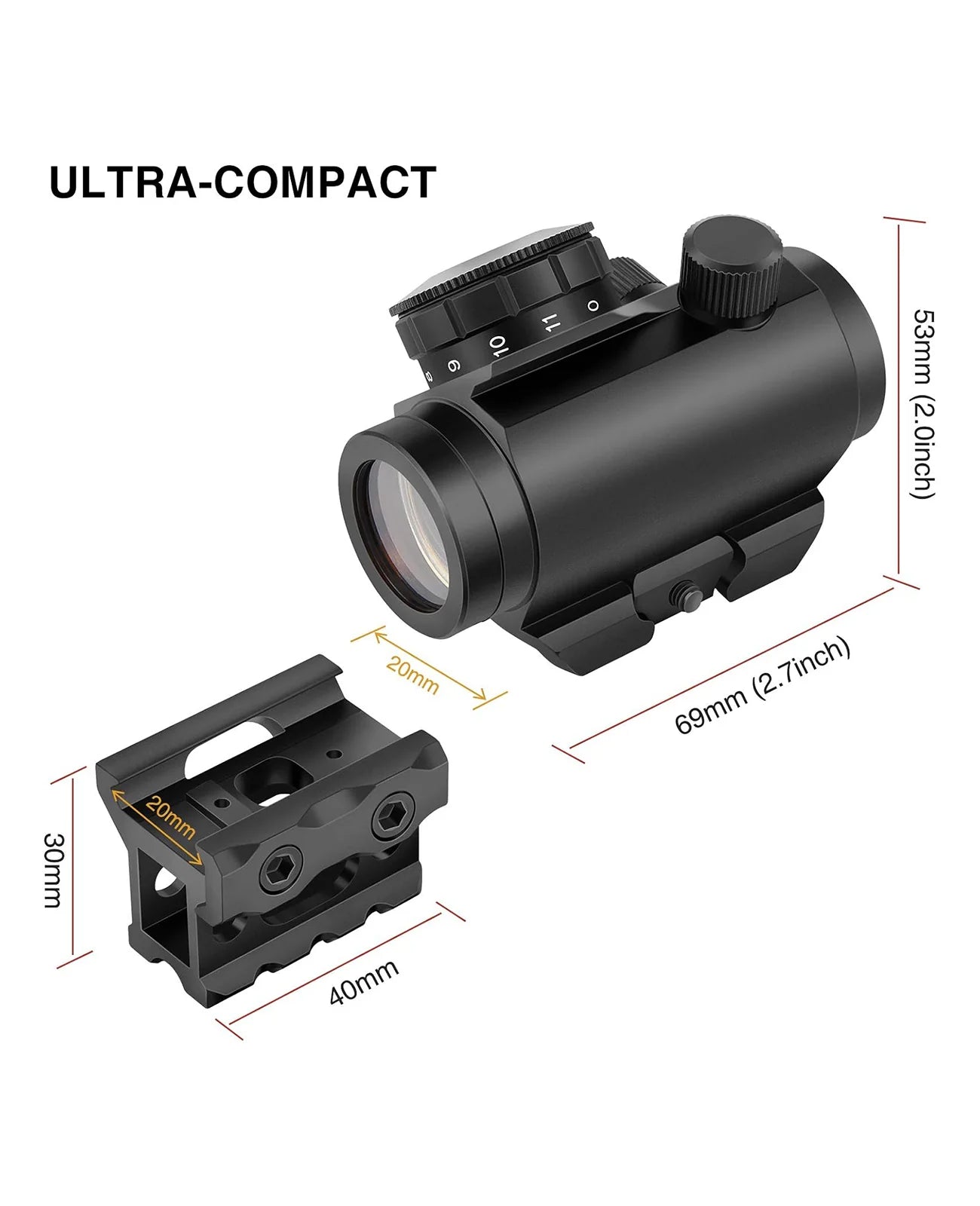 Viseur collimator (viseur rapide) BlackAirsoft FALCON 2MOA 1x25 mm avec 11 niveaux de luminosité