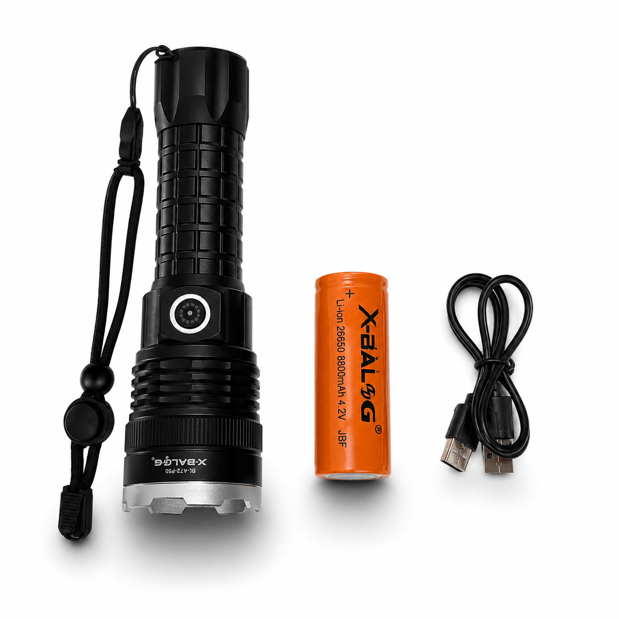 Мощен LED фенер X-BALOG P50 с акумулатор и USB зареждане – 17 см