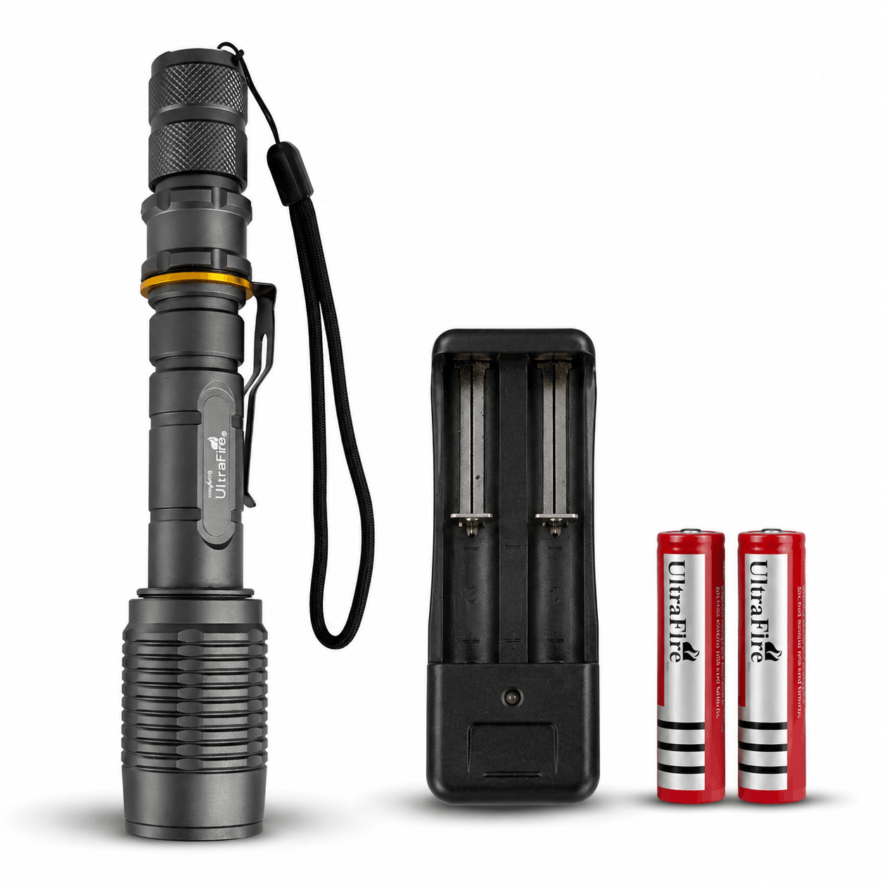 UltraFire LED фенер – комплект с 2 батерии и зарядно